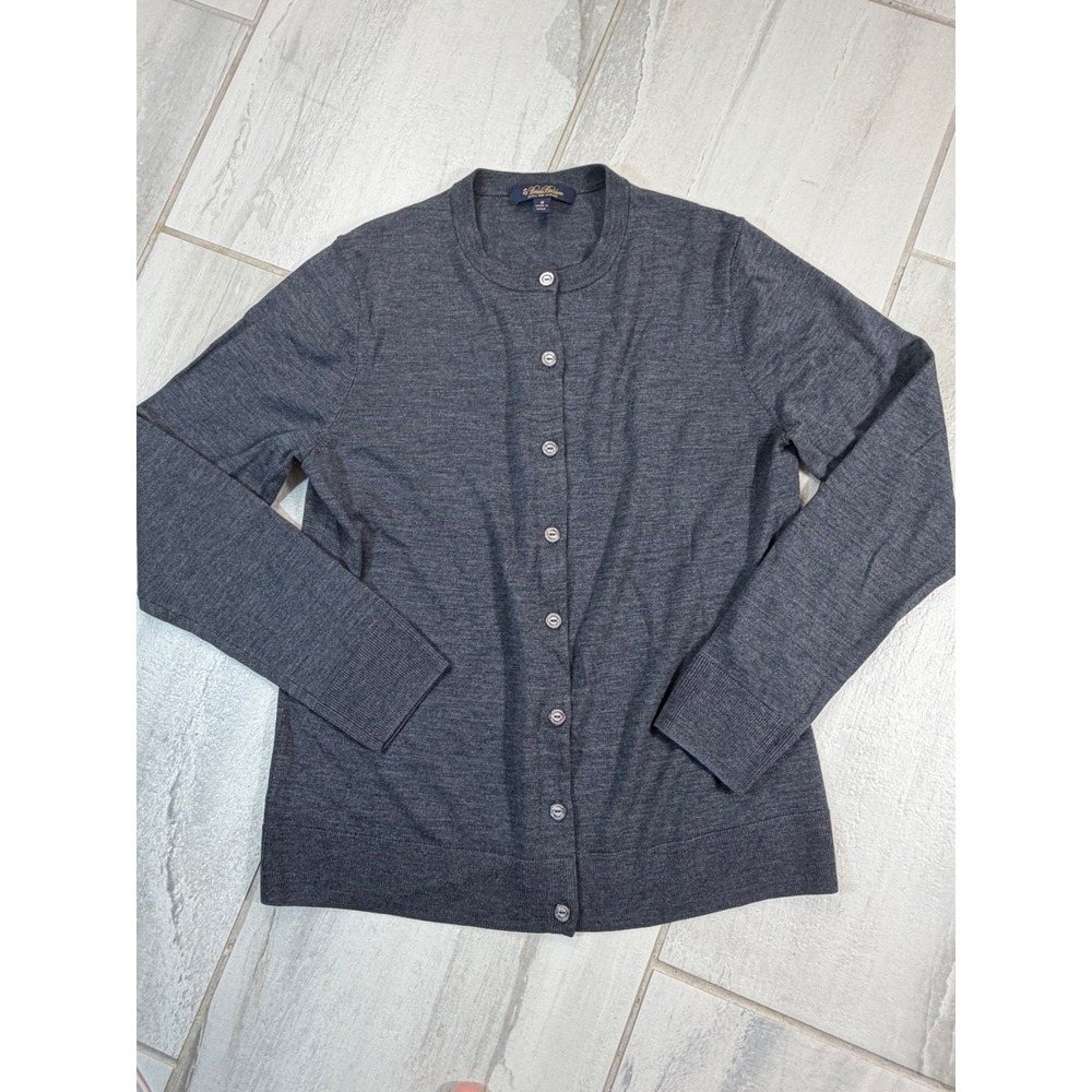 Brooks Brothers Extra Fine Merino Wool Cardigan Sweater Gray Crew Neck Womens M